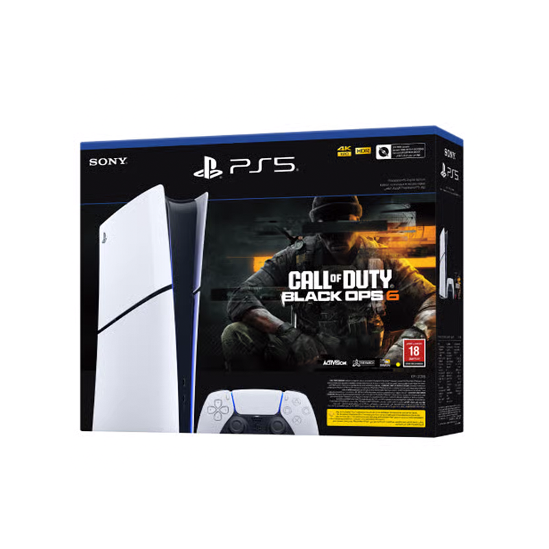 صورة جهاز بلايستيشن 5 سليم الرقمي مع قسيمة لعبة Call of Duty Black Ops 6 على PS5