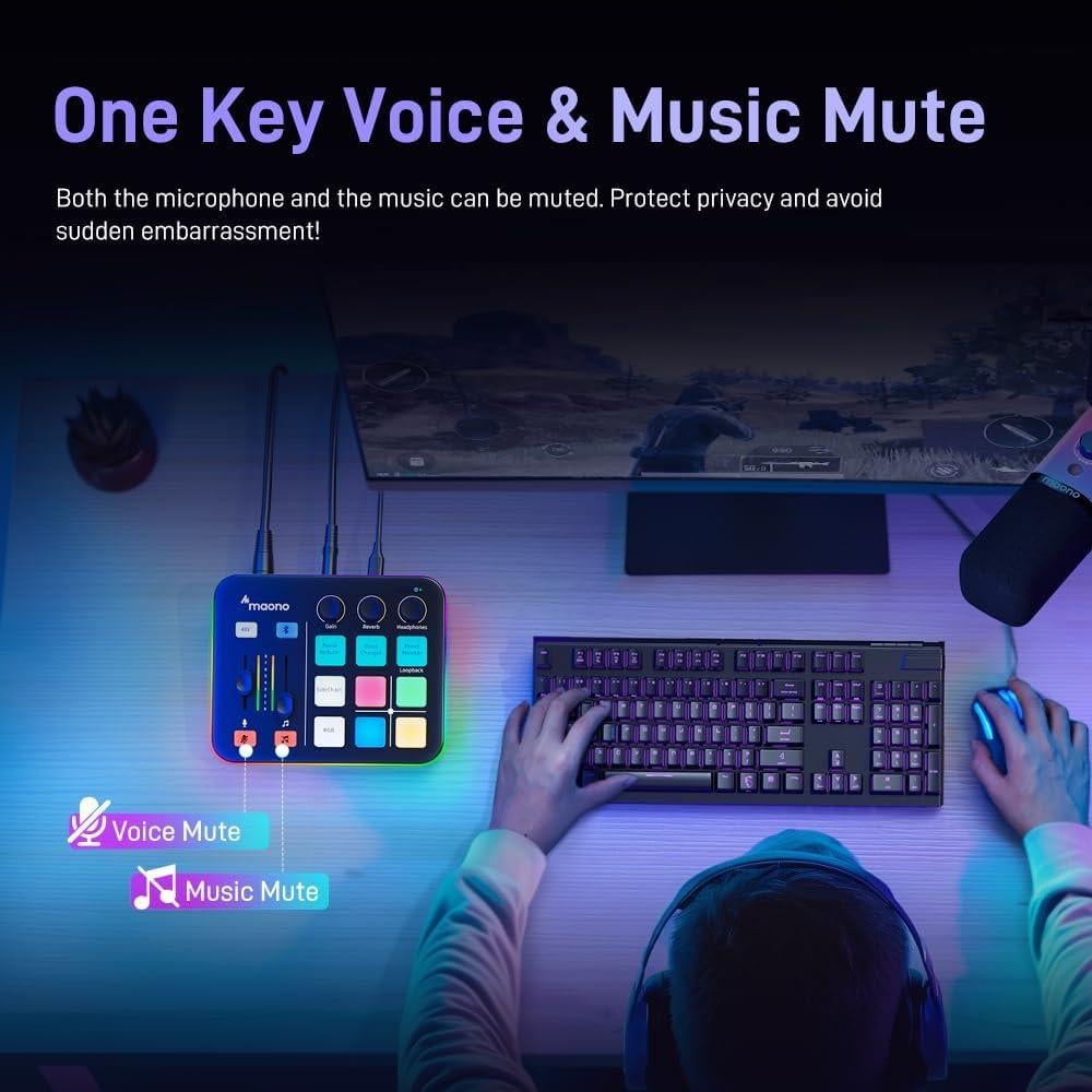 صورة ماونو كاستر G1 NEO – مولّف صوت احترافي للألعاب والبث | واجهة صوت XLR مع طاقة فانتوم 48V وRGB وبلوتوث – للمحتوى والبودكاست والألعاب (أسود) رقم 9