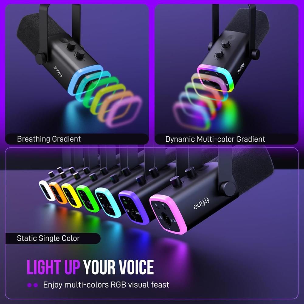 صورة مايك Fifine AM8T ديناميكي باللون الاسود XLR/USB مع ذراع | عزل صوت + RGB | لل PC و PS5 رقم 5