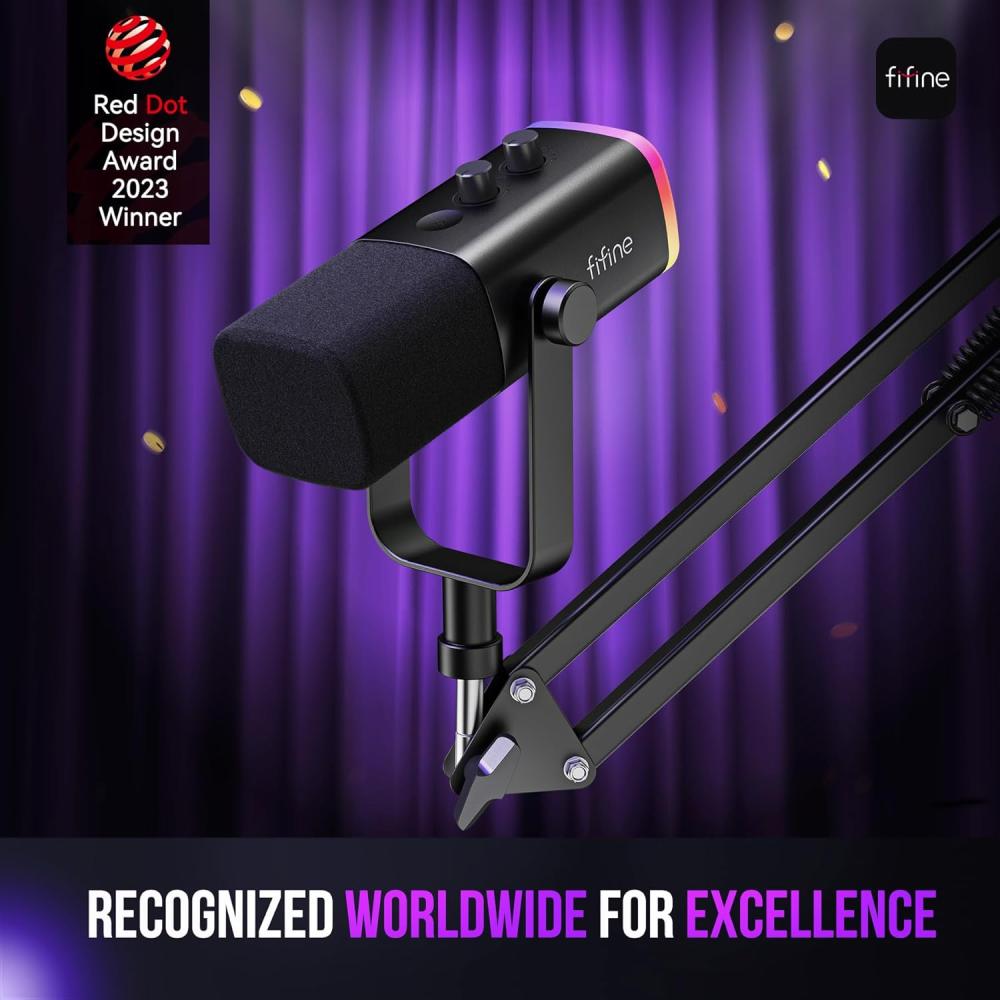 صورة مايك Fifine AM8T ديناميكي باللون الاسود XLR/USB مع ذراع | عزل صوت + RGB | لل PC و PS5 رقم 8