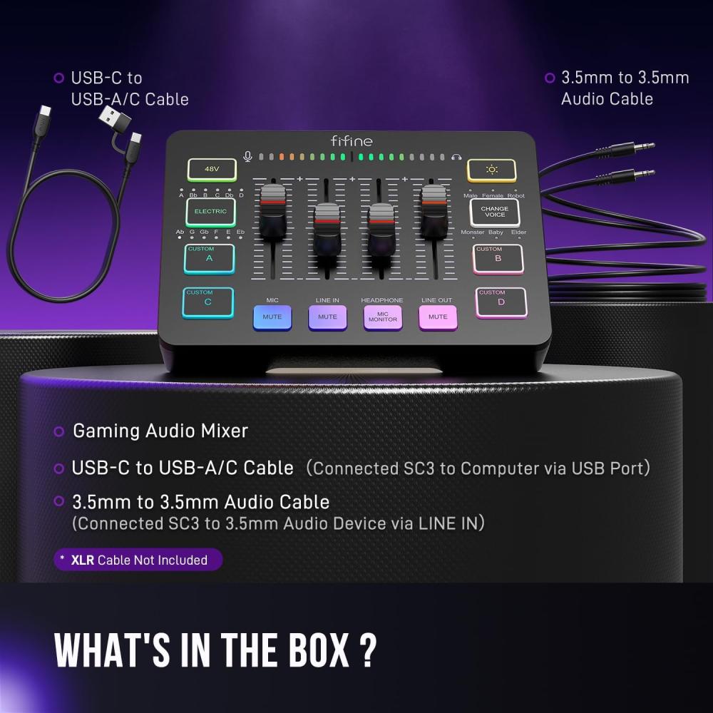 صورة ميكسر صوت اسود Fifine SC3 للألعاب والبث | مدخل XLR + فانتوم 48V | مؤثرات صوتية و RGB رقم 4