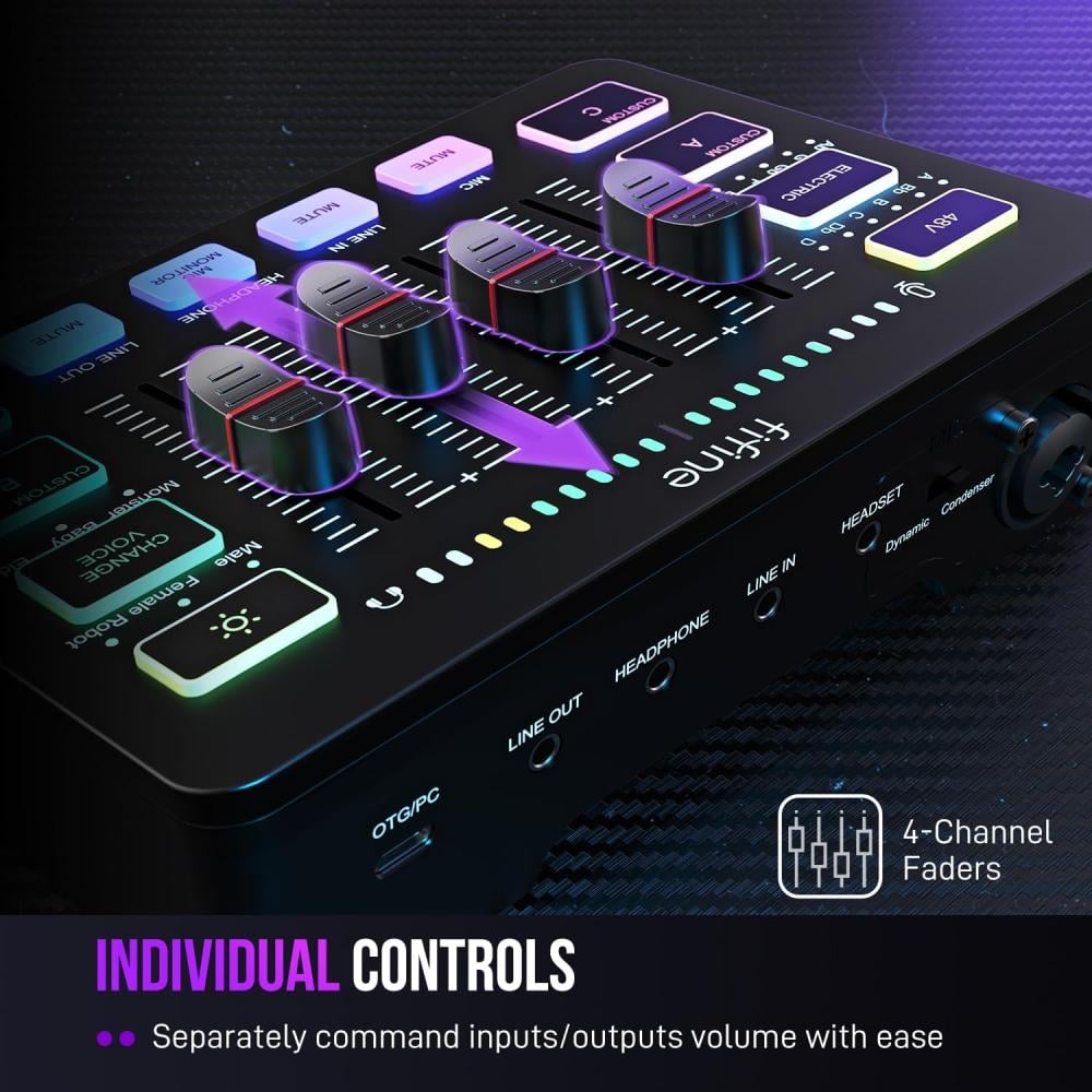 صورة ميكسر صوت اسود Fifine SC3 للألعاب والبث | مدخل XLR + فانتوم 48V | مؤثرات صوتية و RGB رقم 6