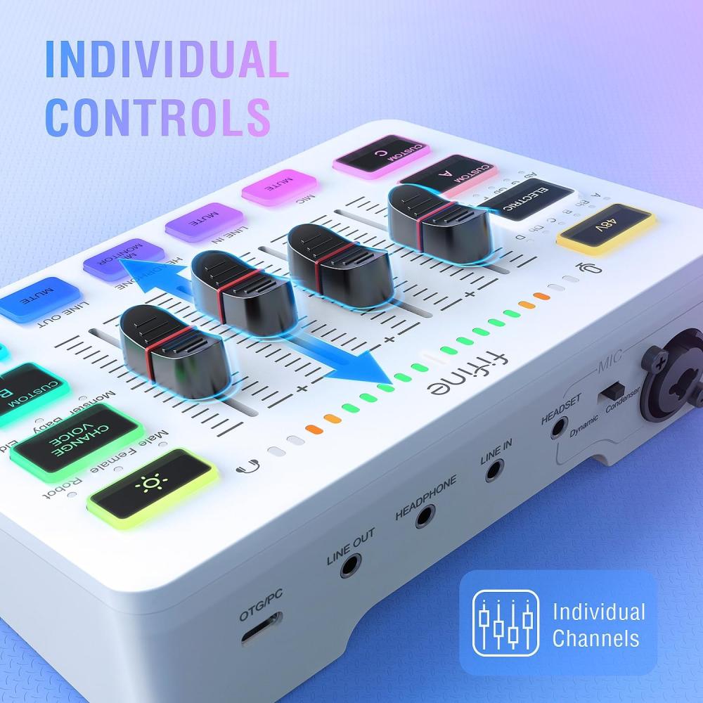 صورة ميكسر صوت ابـيض Fifine SC3 للألعاب والبث | مدخل XLR + فانتوم 48V | مؤثرات صوتية و RGB رقم 2