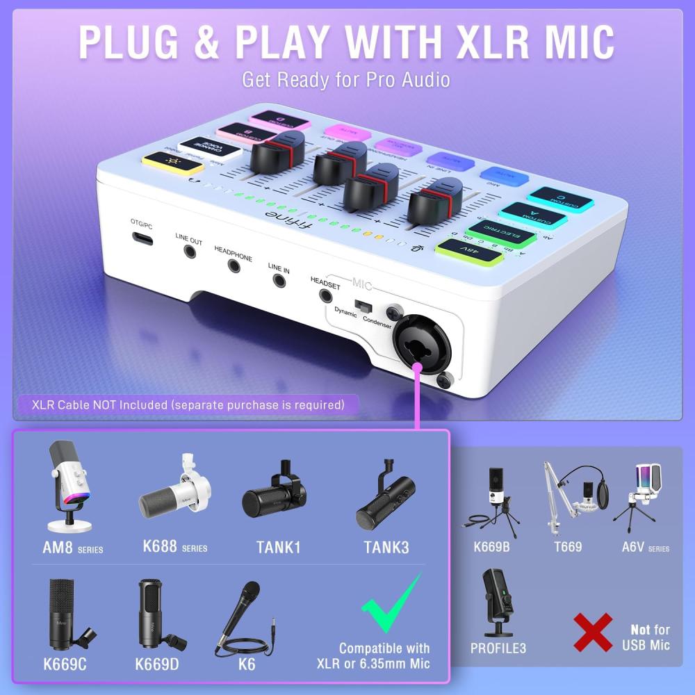 صورة ميكسر صوت ابـيض Fifine SC3 للألعاب والبث | مدخل XLR + فانتوم 48V | مؤثرات صوتية و RGB رقم 3