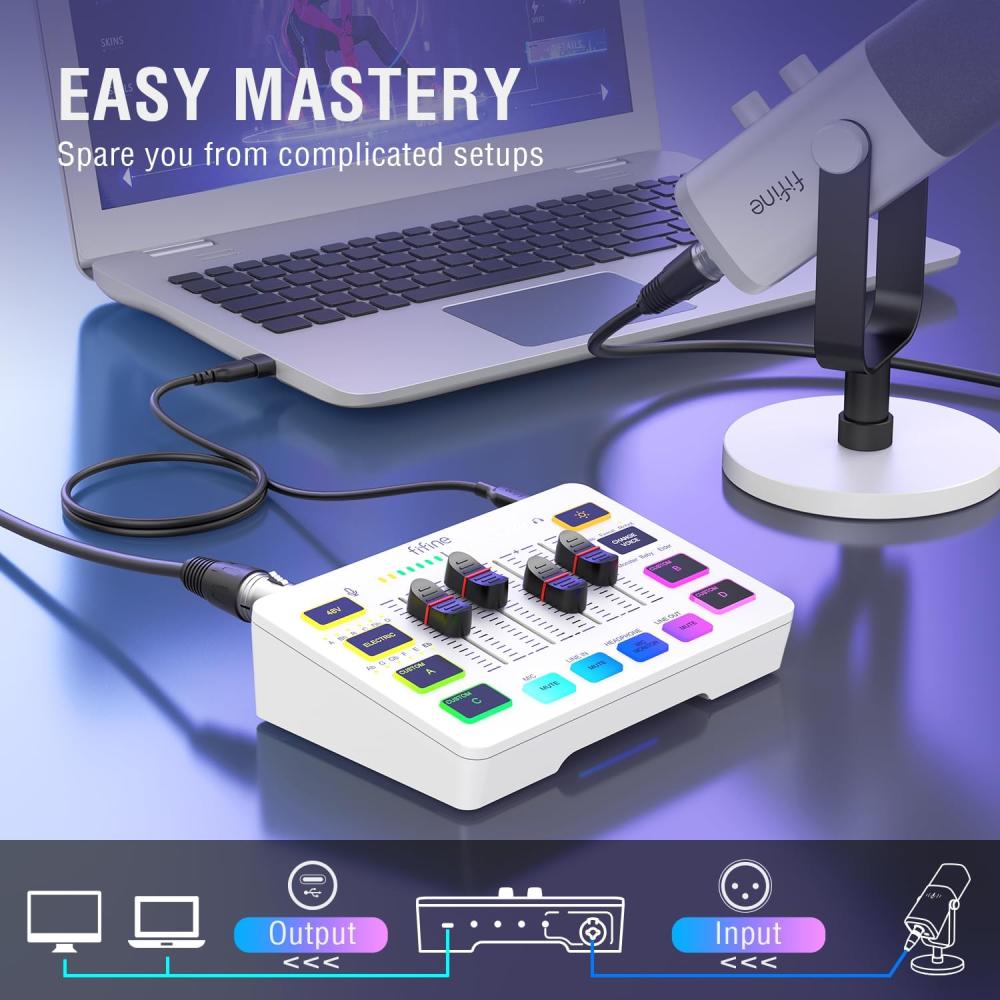 صورة ميكسر صوت ابـيض Fifine SC3 للألعاب والبث | مدخل XLR + فانتوم 48V | مؤثرات صوتية و RGB رقم 5