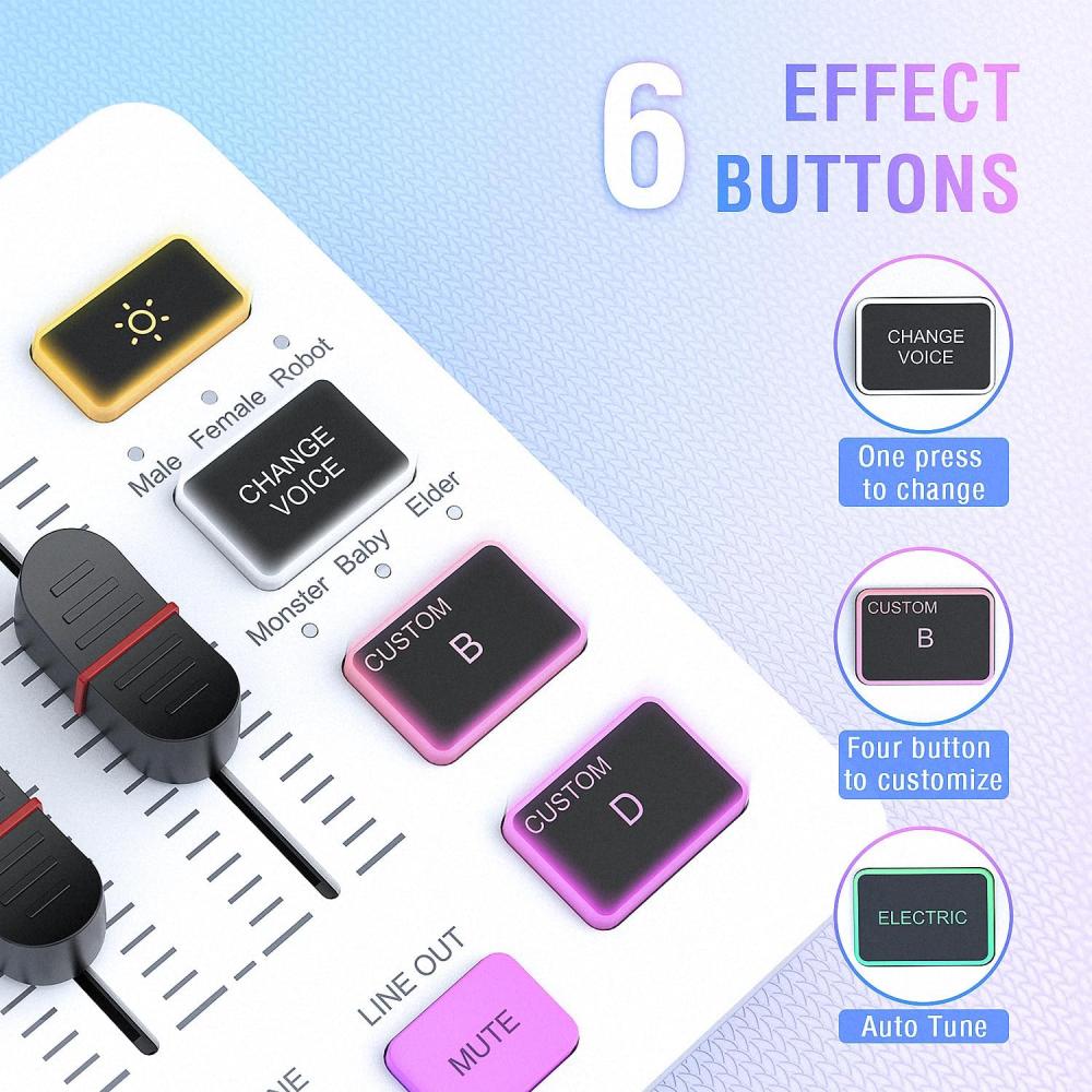 صورة ميكسر صوت ابـيض Fifine SC3 للألعاب والبث | مدخل XLR + فانتوم 48V | مؤثرات صوتية و RGB رقم 6