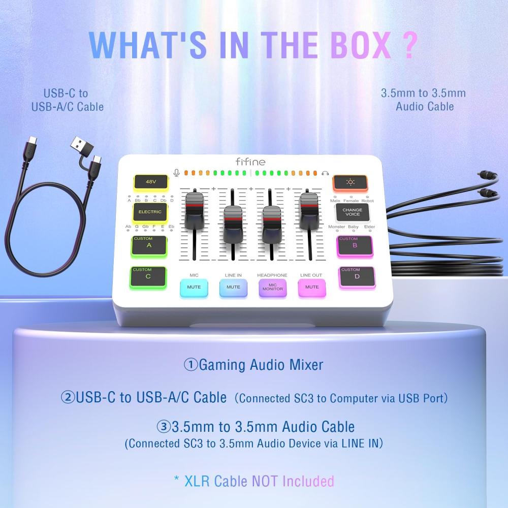 صورة ميكسر صوت ابـيض Fifine SC3 للألعاب والبث | مدخل XLR + فانتوم 48V | مؤثرات صوتية و RGB رقم 8