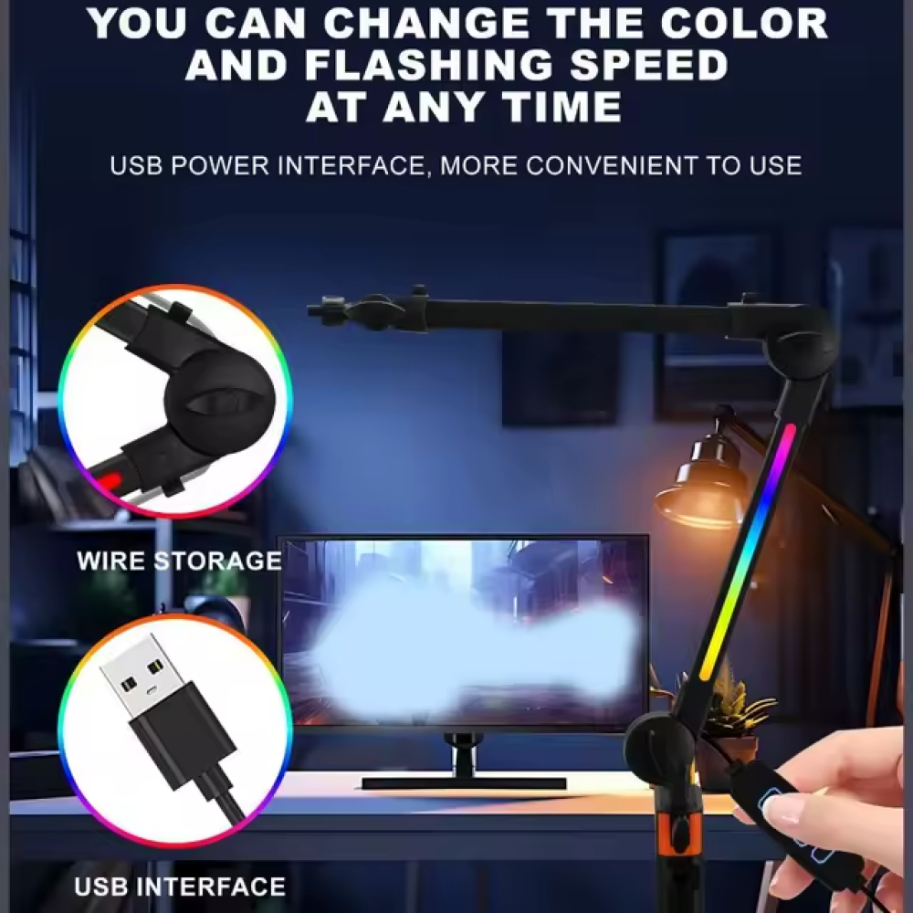 صورة حامل مايك - اسود RGB - بزراع مثبت علي المكتب 360 درجه رقم 3