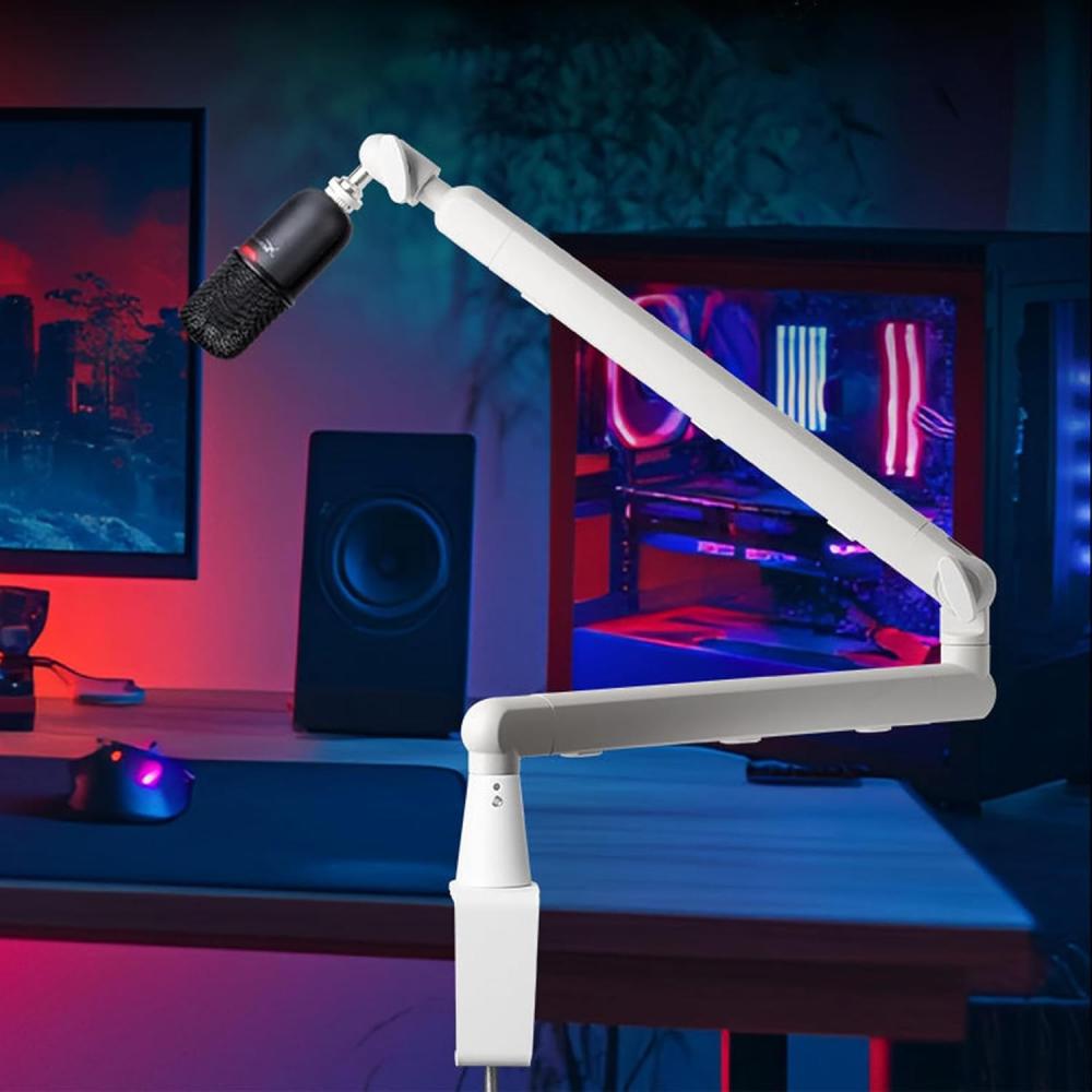 صورة ذراع مايك مكتبي صغير 360° أبيض مع إدارة كابلات وثبات عالي للبث | Microphone Desk Arm Stand White رقم 2