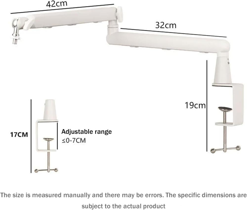 صورة ذراع مايك مكتبي صغير 360° أبيض مع إدارة كابلات وثبات عالي للبث | Microphone Desk Arm Stand White